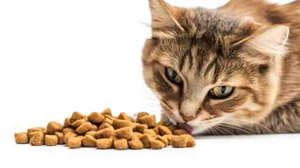 A cat is eating cat food from a bowl