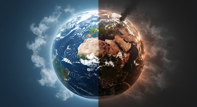 Contrasting fates the earth with environmental pollution and clean energy