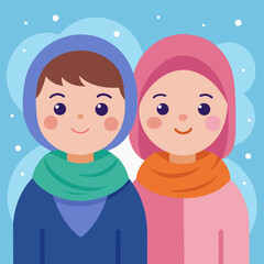 Cartoon Characters Wearing Hijab in Cozy Scene