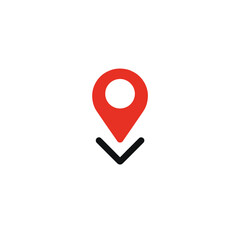 A simple, balanced logo  a red location pin icon features a thick black border against a white background.  Geometric shapes and minimalist vector style create clean lines and visual clarity