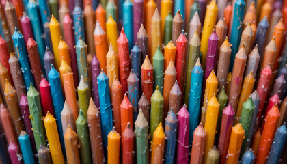  Close-up of vividly colored sticks in a multicolored, textured arrangement for imaginative patterns and abstract backgrounds