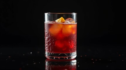 glass of aperol with ice on the black background