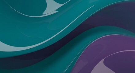 Fototapeta premium Contemporary design showcasing glossy, flowing waves in a cool palette of teal and purple with smooth transitions
