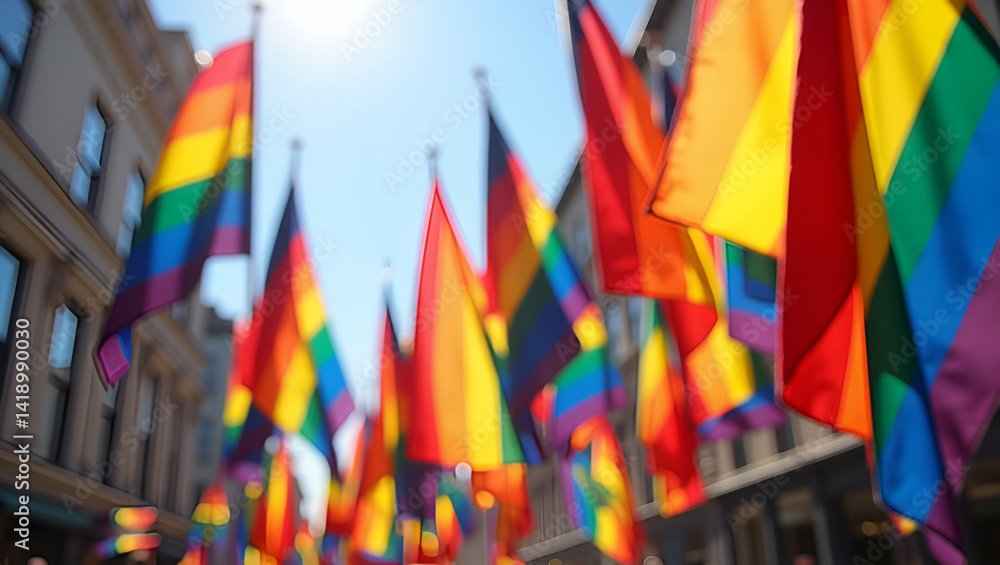 Poster elegant pride month celebration flags display featuring vibrant multicolor array refined fabric text