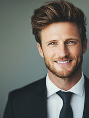 Close-up of a business man smiling, a handsome business man