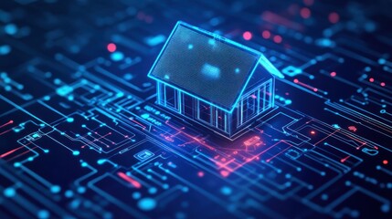 Obraz premium Smart Home Technology: Digital House on Circuit Board