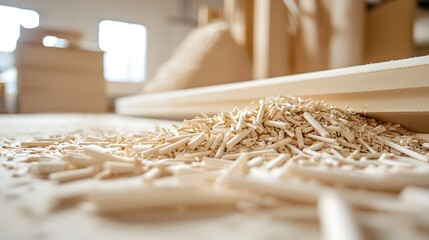 Detailed shot of unprocessed natural wood chips before they are transformed into paper pulp through industrial manufacturing processes