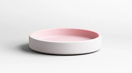 Pink and White Decorative Bowl, Minimalist Design, Studio Lighting, High-Resolution Image, Front View, Smooth Surface, Home Decor Item, White Background, Soft Pastel Hues, Ideal for Catalogs