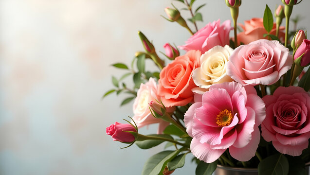 Refined bouquet artistry elegant floral selection highlighting maternal affection captured vibrant blossoms delicate charm graceful tribute nature in  Photo Stock  Concept  and empty space on the left
