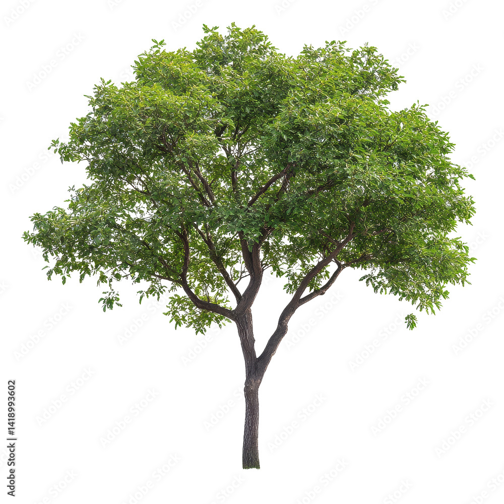 Poster isolated green tree on transparent background with lush foliage and contrasting texture highlighting