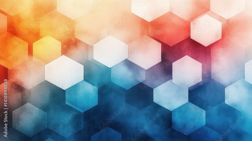 Poster abstract geometric hexagonal pattern with soft watercolor pastel colors blue to orange dreamy backgr