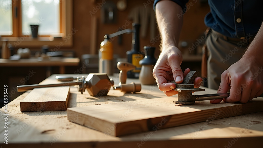 Poster exemplary carpentry tools: precision-engineered woodworking instruments in a professional workshop f