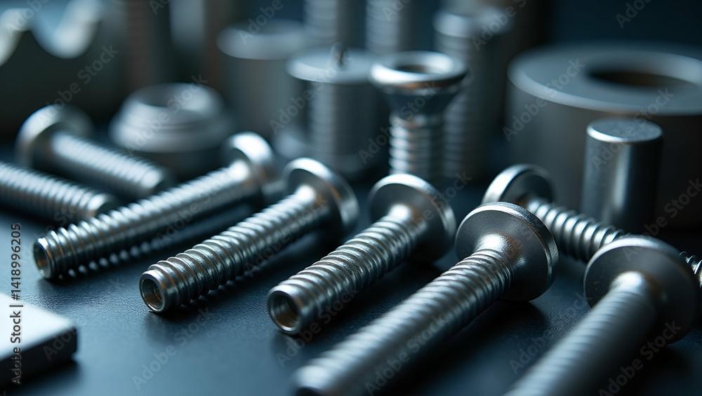 Poster exquisite screw and bolt ensemble: showcasing mechanical precision and engineering excellence in a r
