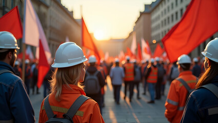 Dynamic Labour Day Gatherings: High-Quality Stock Photos of Communal Worker Meetups and Public Events with Editorial Space