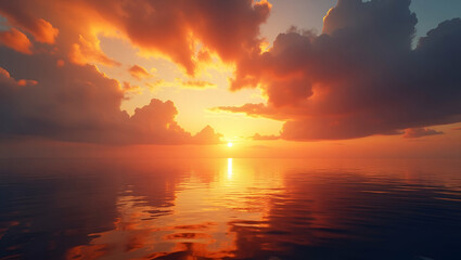 Breathtaking Ocean Sunset: Vibrant Sky and Tranquil Waters with Empty Space for Text - Perfect for Stock Photography