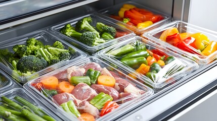 Efficient and Organized Deep Freezer Packed with Vacuum Sealed Meats Vegetables and Other Frozen Foods for Healthy and Sustainable Meal