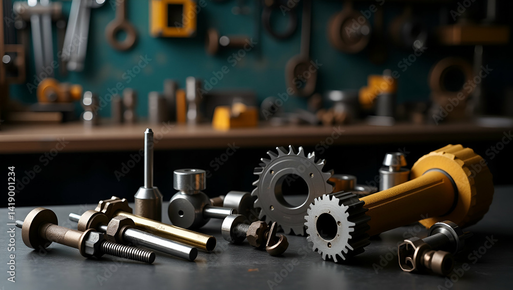Poster robust industrial tools assortment: precision engineering & durable construction equipment in organi
