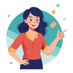 Happy stylist young woman pointing at copy space
