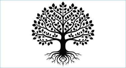Obraz premium Elegant Tree Of Life Illustration With Branches And Roots Silhouette