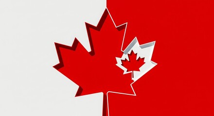 Canada day abstract maple leaf with negative-space maple leaf silhouette. Red and white, sharp angles.