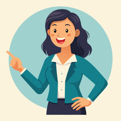 Happy stylist young woman pointing at copy space
