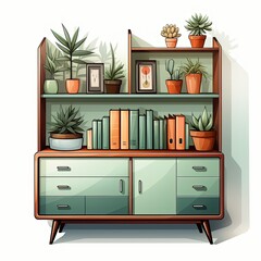 Fototapeta premium Stylish Vector Interior Cabinet Design in Flat Illustration Style