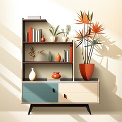 Stylish Vector Interior Cabinet Design in Flat Illustration Style