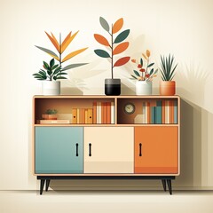 Stylish Vector Interior Cabinet Design in Flat Illustration Style