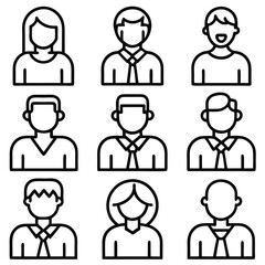 Fototapeta premium Nine Simple Line Icons of Diverse People for Profile Pictures