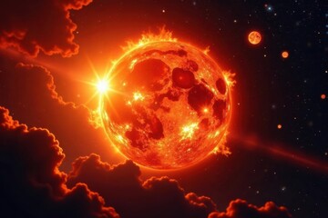 Fiery sun, solar flares erupt, coronal mass ejection visible , space weather, fire