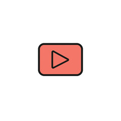 Flat vector style live stream logo icon red color bold black outline play symbol geometric shapes clean lines white background modern balanced symmetrical design