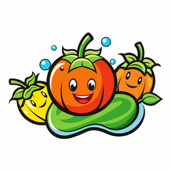 Vegetable Store Logo with Tomato, Cucumber, and Pumpkin