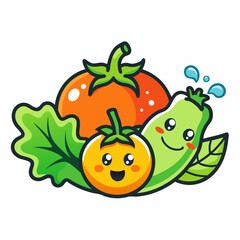 Vegetable Store Logo with Tomato, Cucumber, and Pumpkin