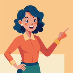 Happy stylist young woman pointing at copy space
