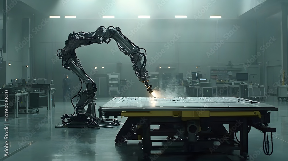 Poster robotic arm precisely and efficiently handling molten metal in an automated die casting plant showca