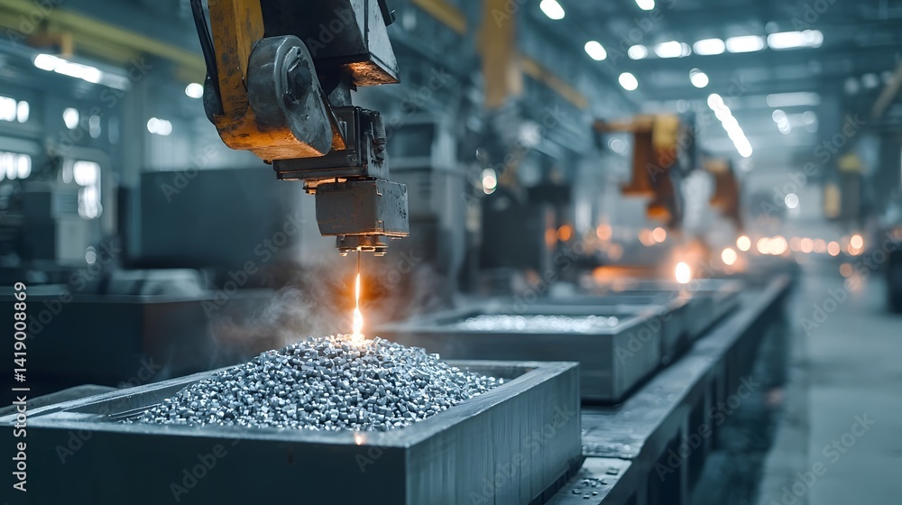 Aufkleber robotic arm precisely handling molten metal in an automated die casting manufacturing plant high tec