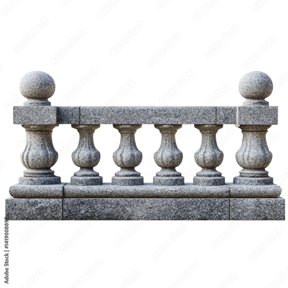 Poster stone balustrade with rounded elements isolated on a transparent background showcasing classic desig
