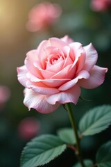 Fototapeta premium Pale pink rose macro, soft focus botanical backdrop, summer, concept