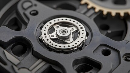 Close up of a precision engineered die cast metal component featuring sharp details smooth surfaces and a sleek minimalist aesthetic