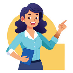 Happy stylist young woman pointing at copy space
