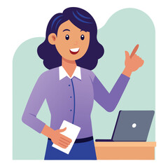 Happy stylist young woman pointing at copy space
