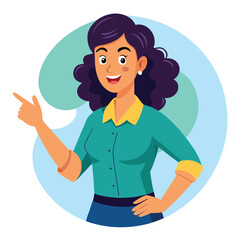 Happy stylist young woman pointing at copy space
