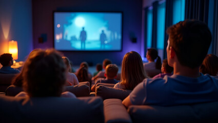 Family Movie Marathon: Engaging Film Lineups & Inviting Home Theater Ambiance for Memorable Cinematic Experiences - Perfect for All Ages - Photo Stock Concept