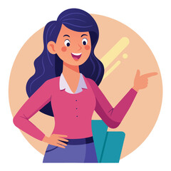 Happy stylist young woman pointing at copy space
