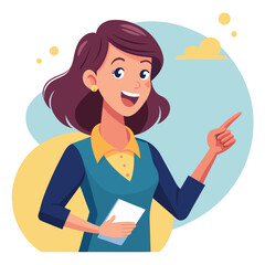 Happy stylist young woman pointing at copy space
