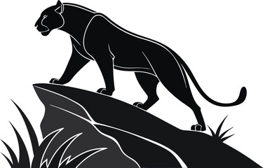 Obraz premium Panther Silhouette Vector Illustration - Sleek and Powerful Design for Wildlife and Artistic Themes.