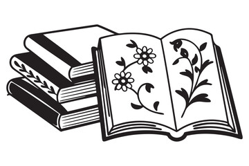 Vintage Floral Book Clipart Collection, Hand-Drawn Botanical Illustration Bundle, Open & Closed Books with Flower Designs