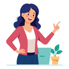 Happy stylist young woman pointing at copy space
