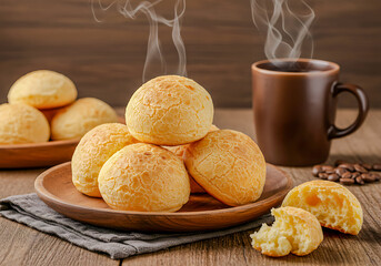 Warm Cheese Bread Rolls with Coffee A Delicious Breakfast or Snack