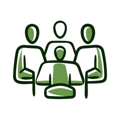 Fototapeta premium Group of four stylized figures sitting at a meeting table, discussing ideas and collaboration